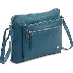 Women Teal Imported Leather Polyester Crossbody Sling Shoulder Crossover Bag